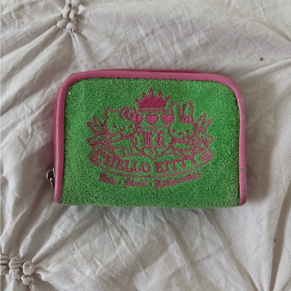 Rare htf green and pink hello kitty wallet terry cloth juicy style - Picture 2 of 4